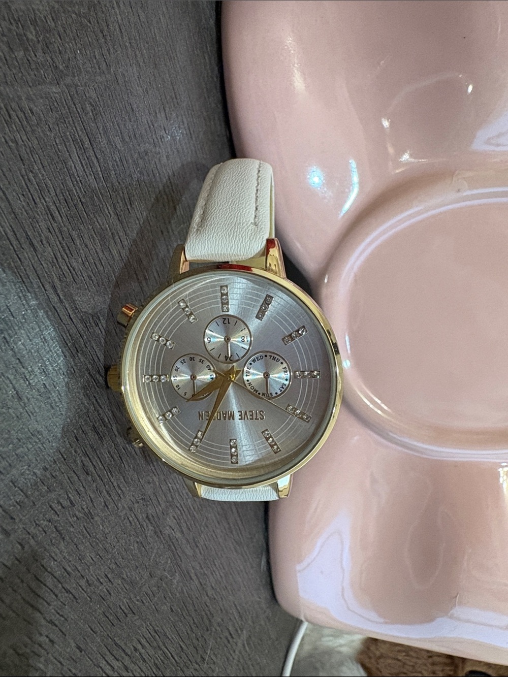 Steve Madden Gold and White Crystal-Accent Chronograph Watch
